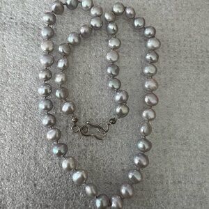 Vintage Stirling silver 925 with gray barque freshwater natural pearls necklace